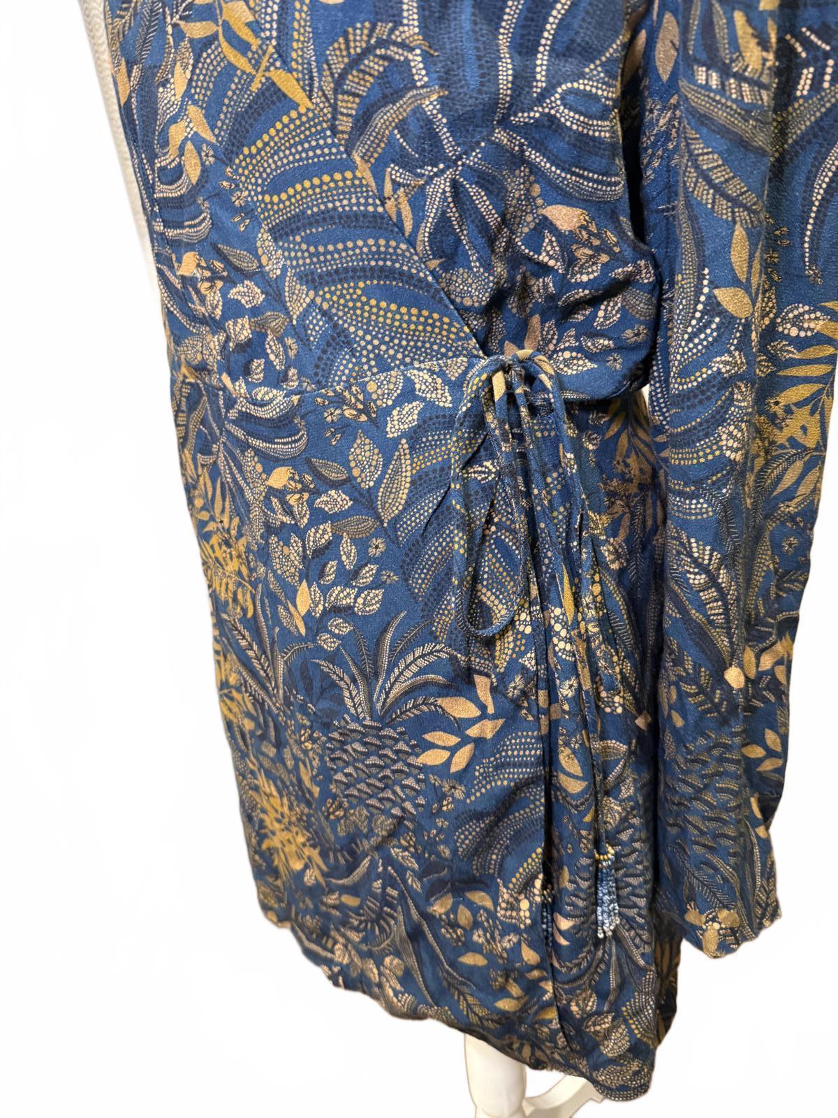Farm Rio Printed Crepe Mini Wrap Dress, Blue & Gold, Large