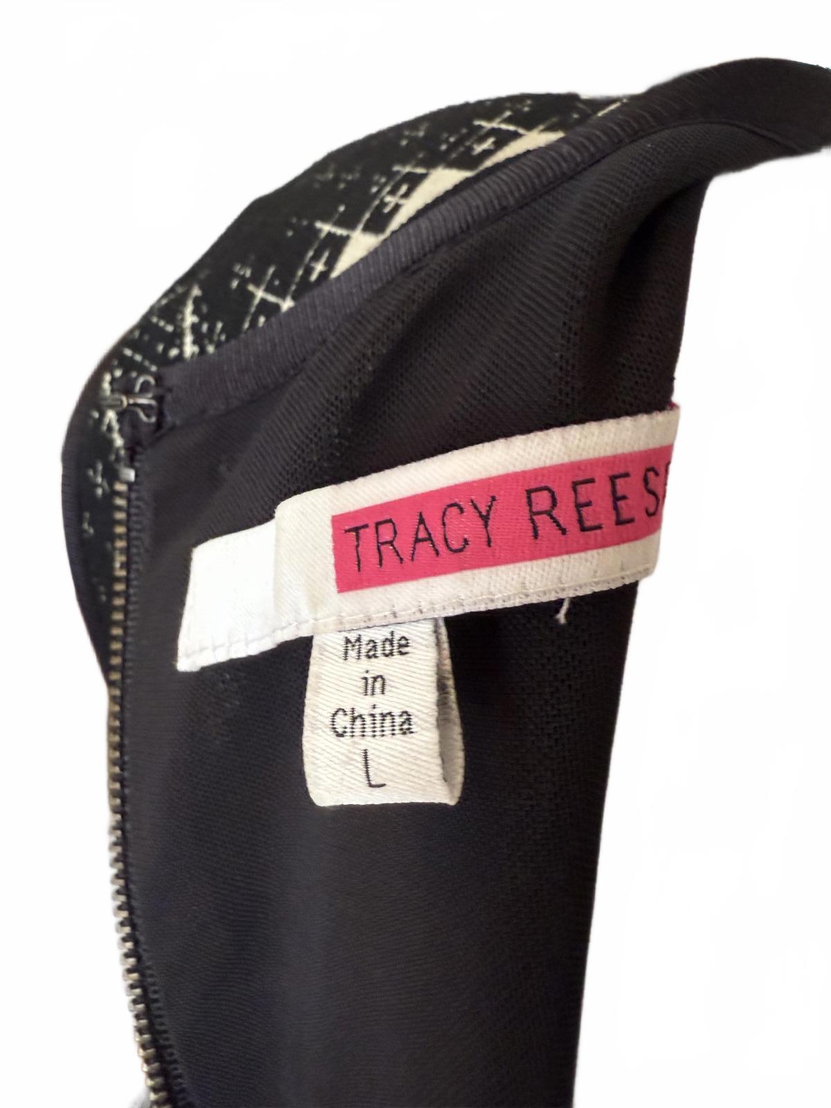 Tracy Reese Black and White Patterned Women's Midi Dress, Large
