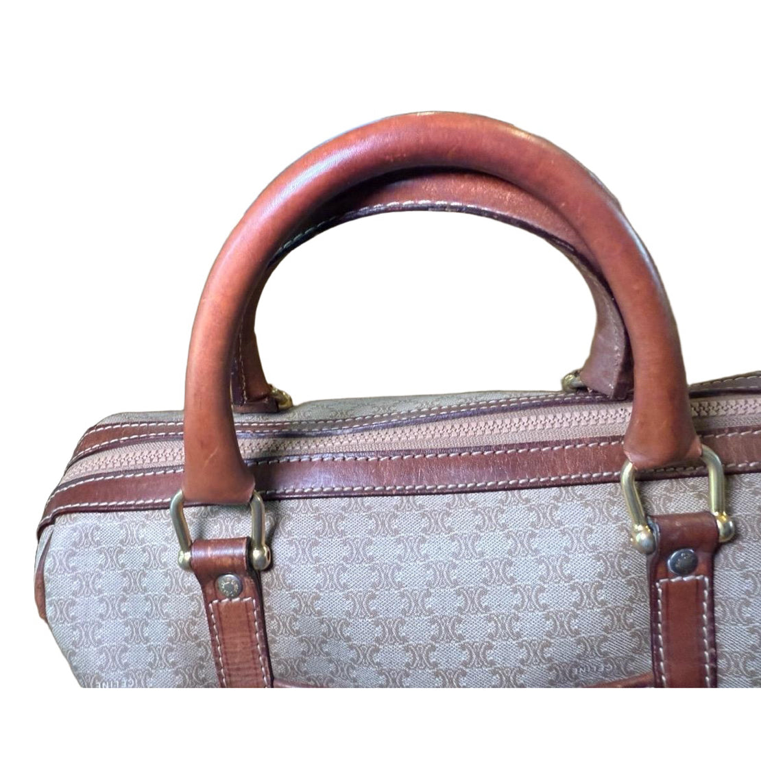 Celine Womens Brown Tan 2007 Boston Bag Triomphe Canvas Vintage Monogram