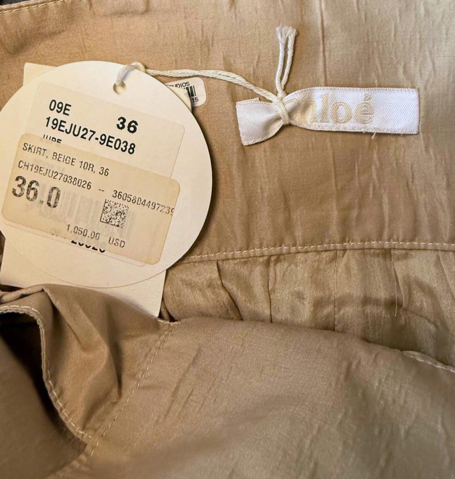 New Chloé Beige Cotton Skirt, Size 36 (US 4)