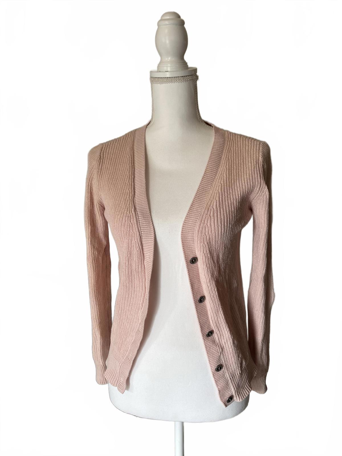 CAbi Light Pink Ribbed Knit Cardigan with Lace-Up Back Detail