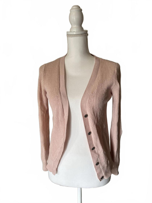 CAbi Light Pink Ribbed Knit Cardigan with Lace-Up Back Detail