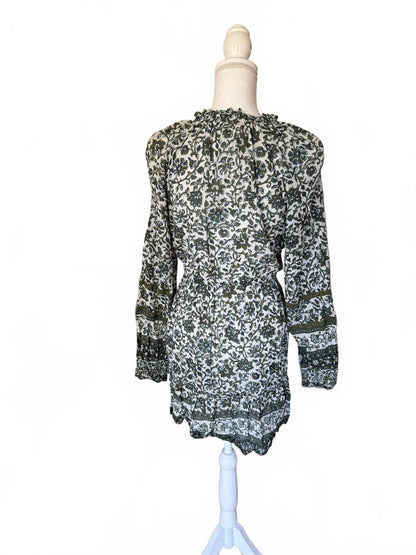 Veronica Beard Danica Floral Ruffled Long-Sleeve Mini Dress, Size Large