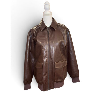 Anine Bing Brown Leather Zip-Front Collared Jacket