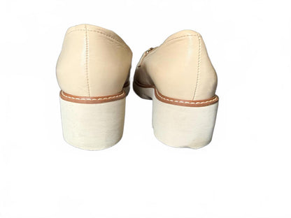 Naturalizer Beige Leather Loafers with Block Heel and Chain Detail, Size 8
