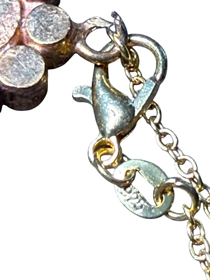 Vintage Gold Tone Necklace with Green Gemstone and Clear Crystal Accents