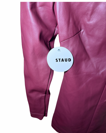 New STAUD Womens Dress Size 0 Burgundy Mini Faux Leather Mock Neck Bodycon
