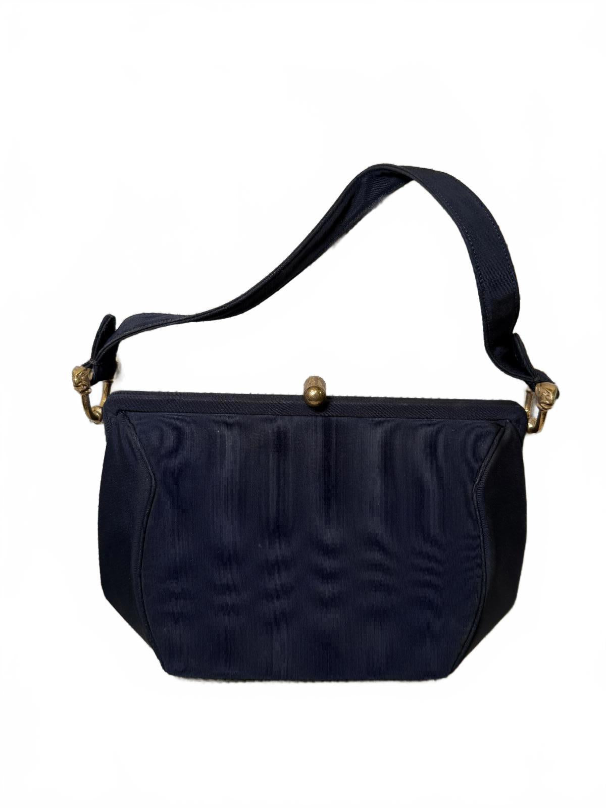 Vintage Black Women's Handbag with Gold-tone Kisslock Hardware