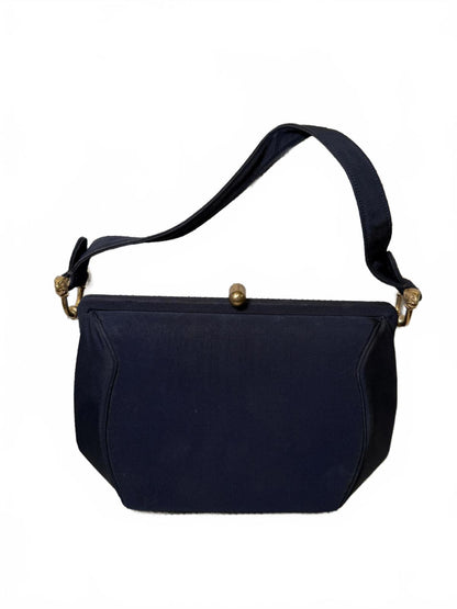 Vintage Black Women's Handbag with Gold-tone Kisslock Hardware