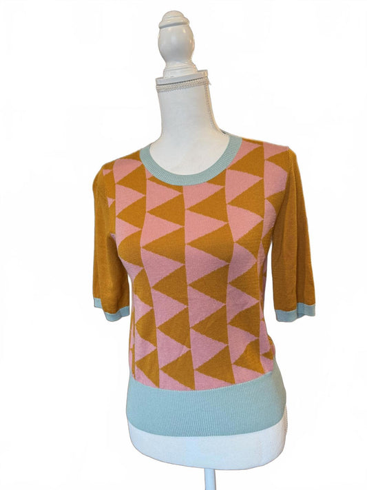 Happy Sheep Geometric Pattern Knit Silk and Cashmere Top, Small