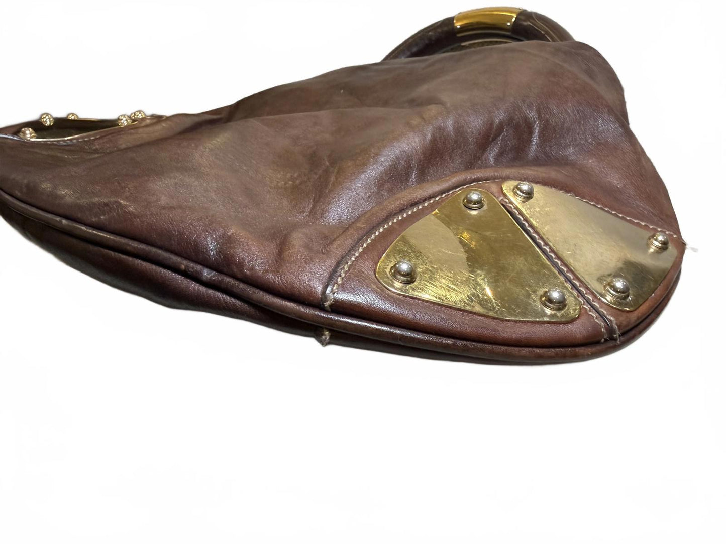 Gucci Vintage Indy Hobo Brown Leather Top Handle Bag