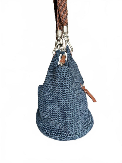 The Sak Blue Crochet Women's Handbag with Braided Handle