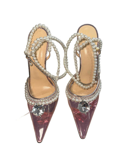 Mach & Mach Pink PVC Diamond of Elizabeth Ankle Wrap Pumps, Size 37.5
