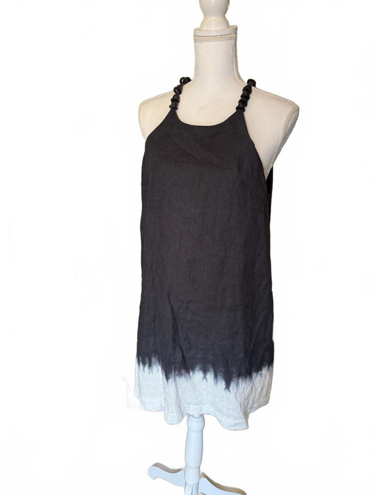 Black and White Sleeveless Staud Dress with Beaded Straps, Large