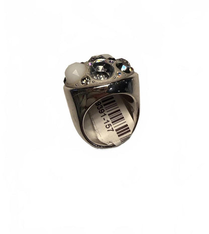 Touchstone New Silver Tone Ring with White and Clear Rhinestones, size 8