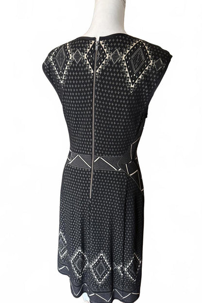 Tracy Reese Black and White Patterned Women's Midi Dress, Large