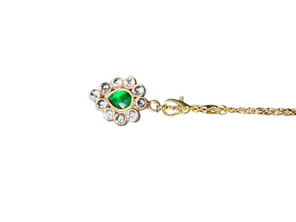 Vintage Gold Tone Necklace with Green Gemstone and Clear Crystal Accents