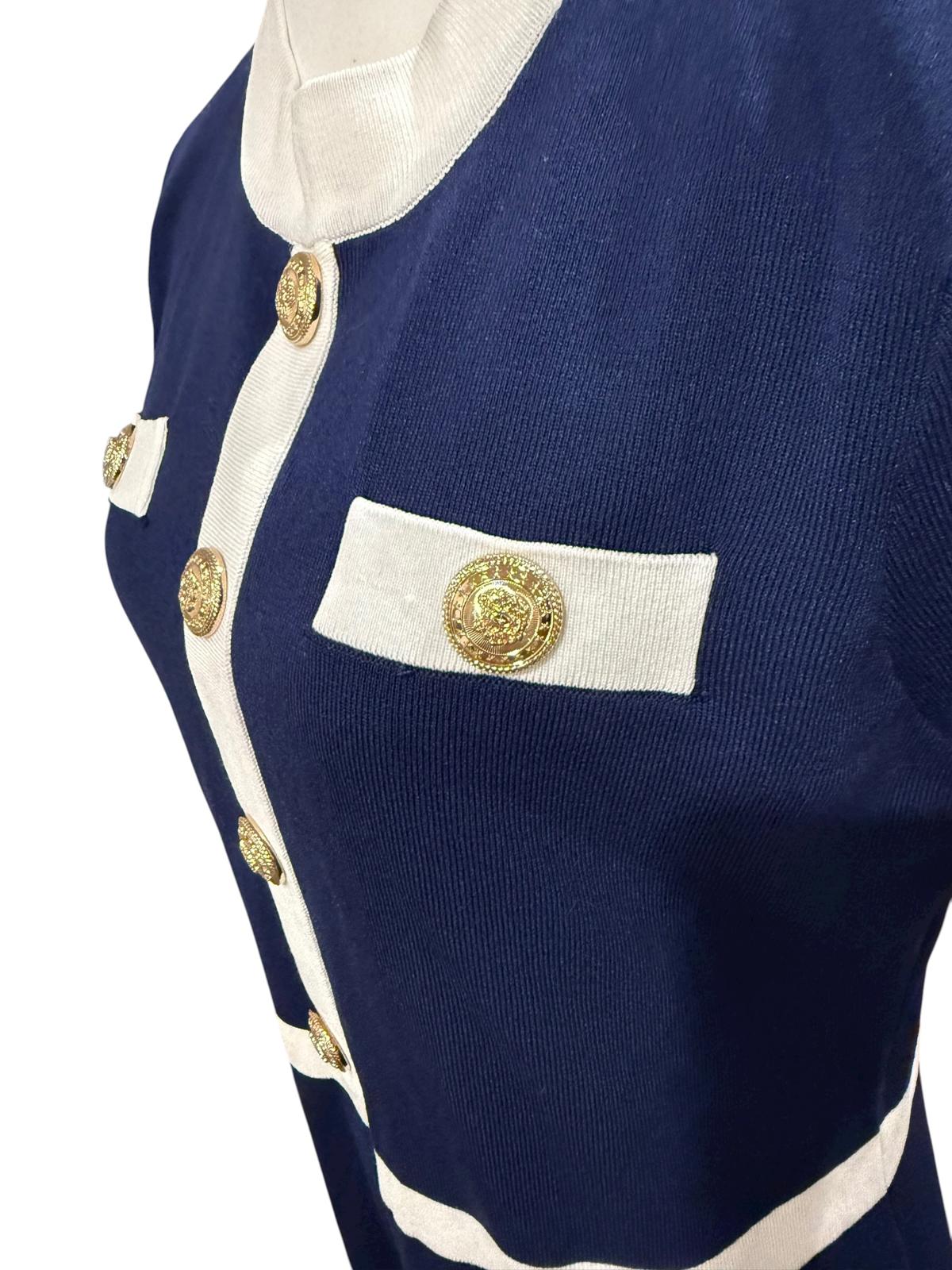 Alexia Admor Beatrix Navy & Cream Knit Dress, Size XL