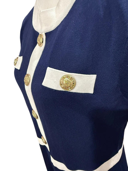 Alexia Admor Beatrix Navy & Cream Knit Dress, Size XL