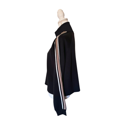 New Spiritual Gangster Women's Pullover Sweater with Striped Sleeves and Half-Zip Collar, size Medium