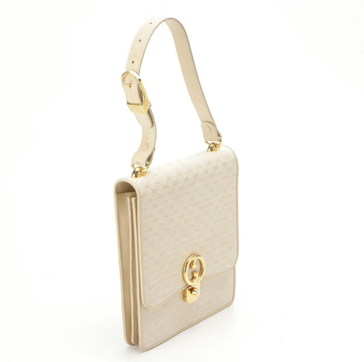 Rare Vintage Gucci Structured Flap Top Shoulder Bag – Beige GG Canvas