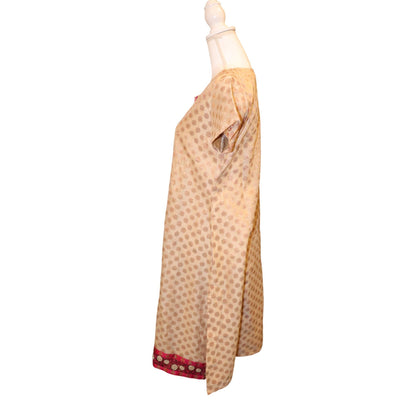 Nazila Couture Beige & Pink Silk Brocade Tunic Dress Medium Short Sleeve