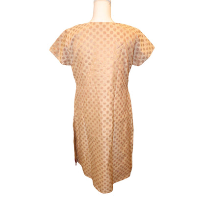 Nazila Couture Beige & Pink Silk Brocade Tunic Dress Medium Short Sleeve
