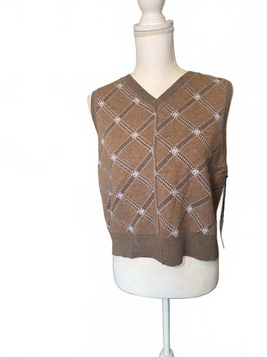 New Re/Done Brown Argyle Pattern Button-Back Sweater Vest, Large