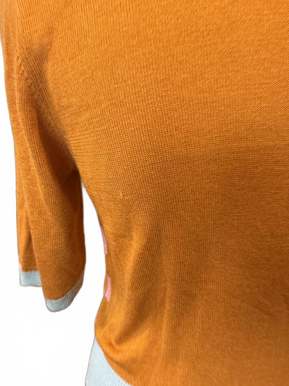 Happy Sheep Geometric Pattern Knit Silk and Cashmere Top, Small