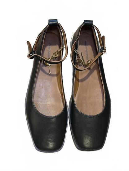 Free People New Mystic Treasures Black Leather Ankle Strap Flats, Size 7