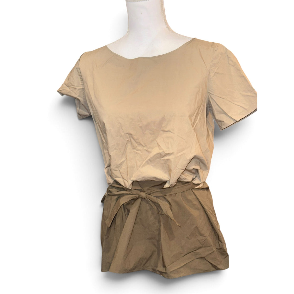 Etro Khaki and Olive Colorblock Cotton-Blend Peplum Top, Size 42