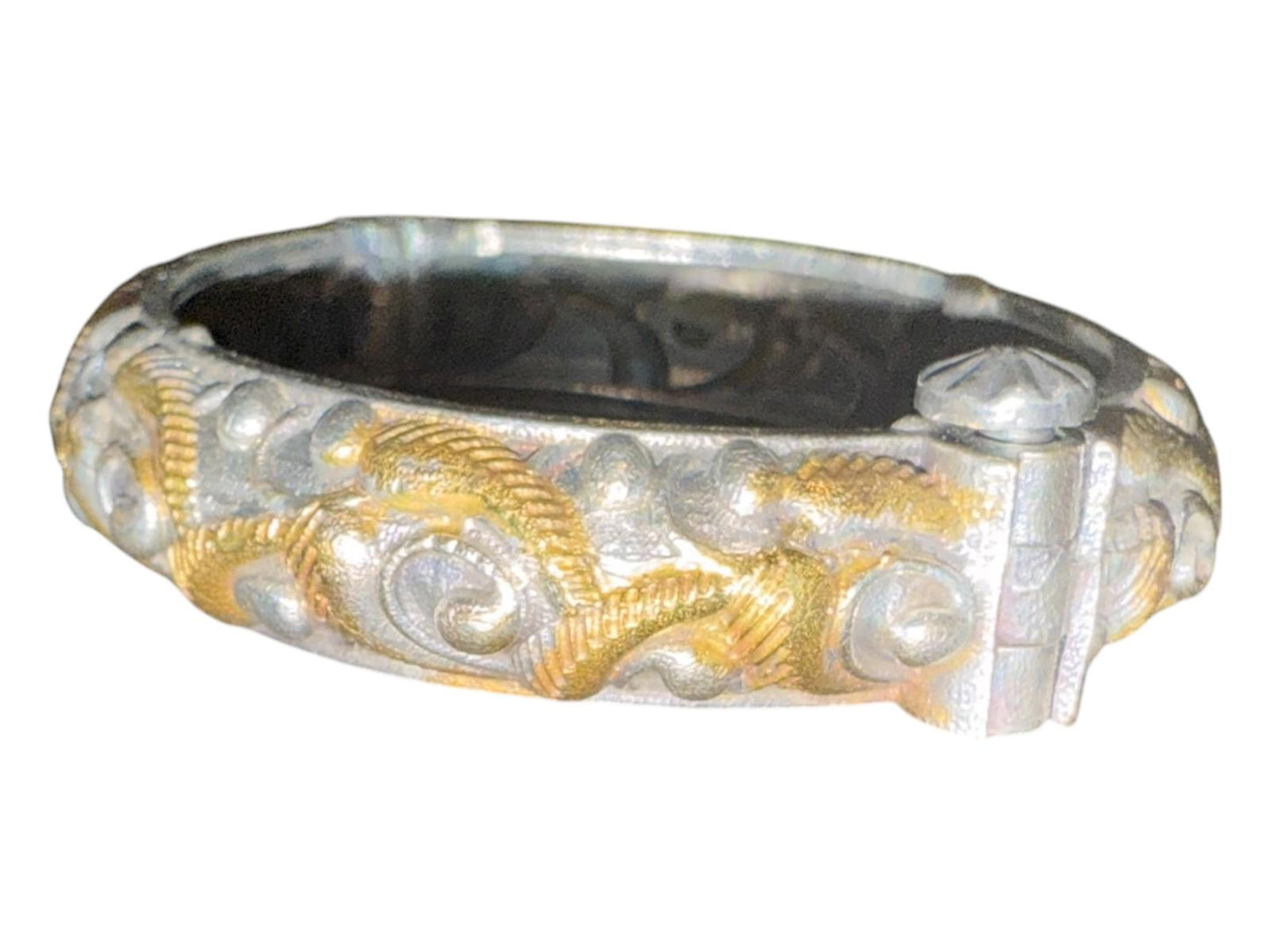Vintage Oxidized Silver and Gold Tone Bangle Bracelet