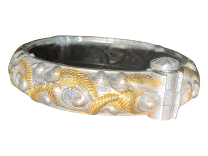 Vintage Oxidized Silver and Gold Tone Bangle Bracelet