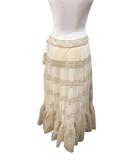 New Nazila Couture Sheer Gold-Trimmed Maxi Skirt, size Medium