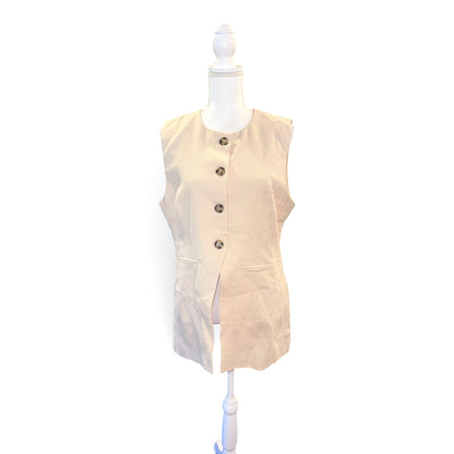 Bagatelle Sleeveless Beige Linen Blend Vest, Large NWT