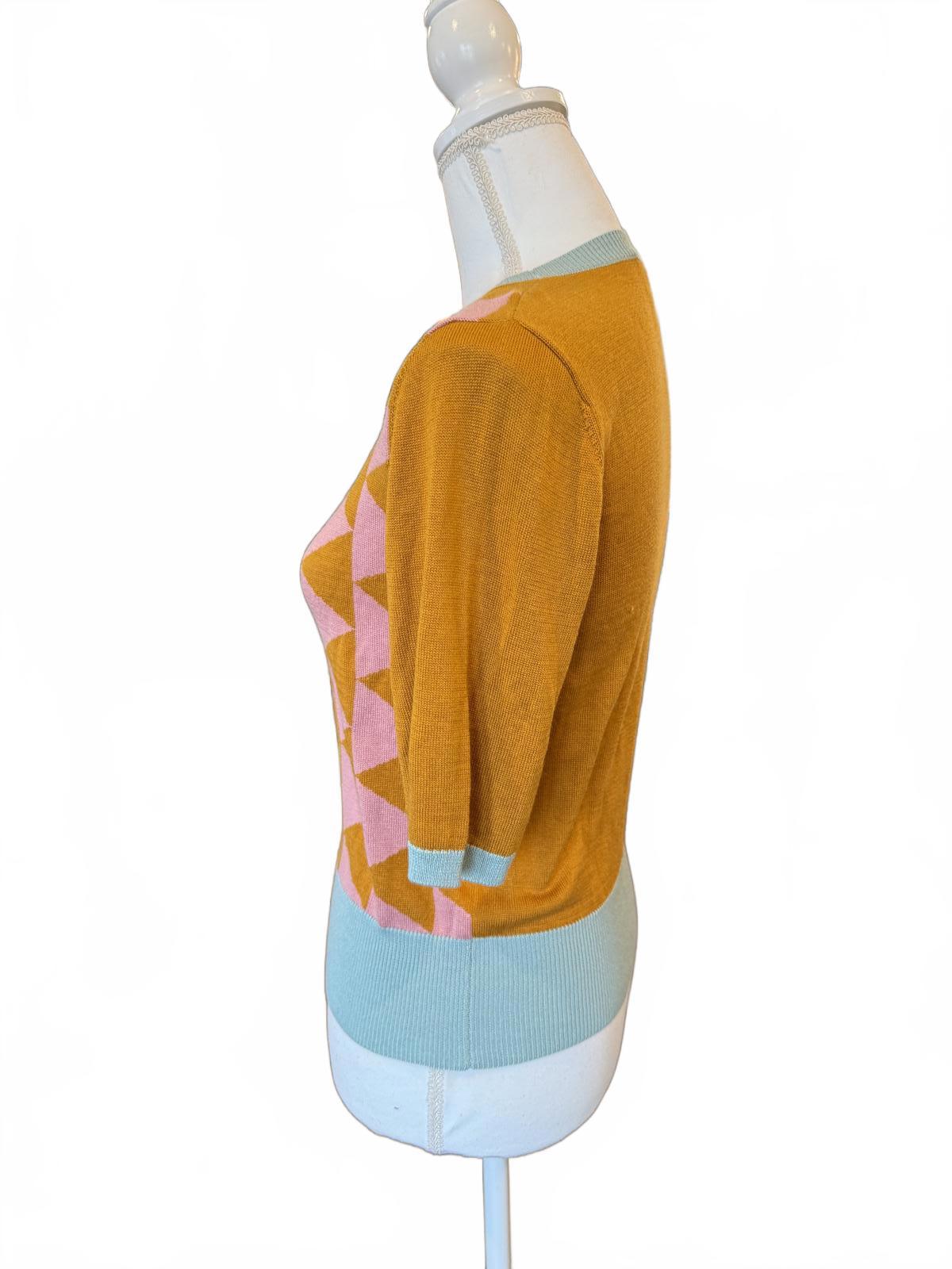 Happy Sheep Geometric Pattern Knit Silk and Cashmere Top, Small