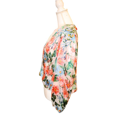 Alice + Olivia Floral Fields Blouse L Sheer Viscose/Silk Long Sleeve Wrap Design MSRP $295