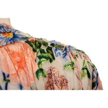 Alice + Olivia Floral Fields Blouse L Sheer Viscose/Silk Long Sleeve Wrap Design MSRP $295