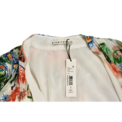 Alice + Olivia Floral Fields Blouse L Sheer Viscose/Silk Long Sleeve Wrap Design MSRP $295