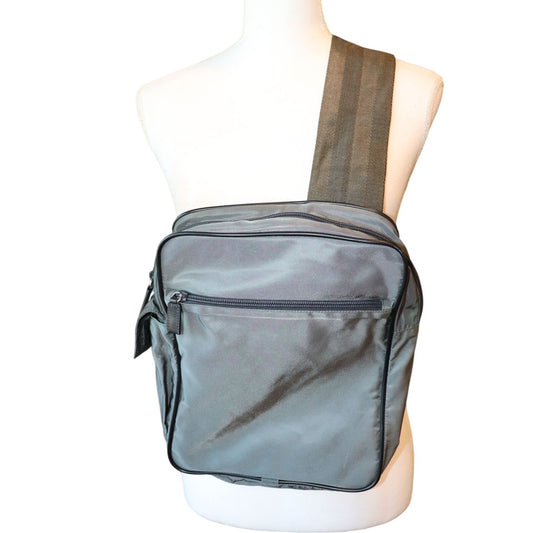 Prada Nylon Crossbody Sling Bag In Gray With Wide Strap
