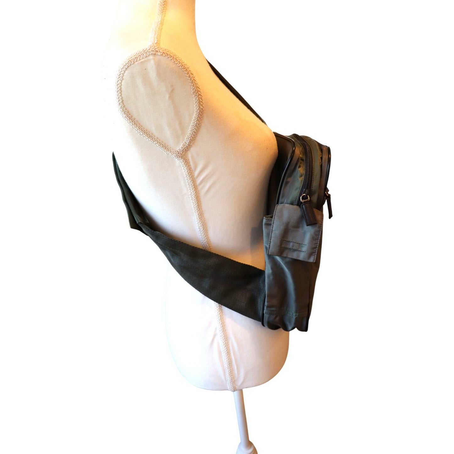 Prada Nylon Crossbody Sling Bag In Gray With Wide Strap