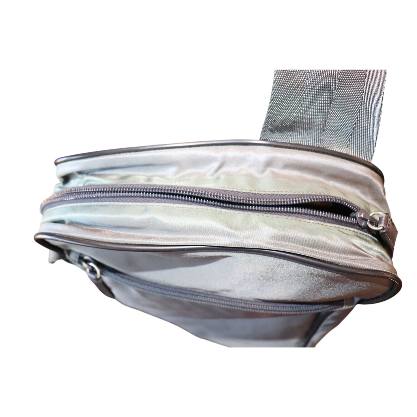 Prada Nylon Crossbody Sling Bag In Gray With Wide Strap