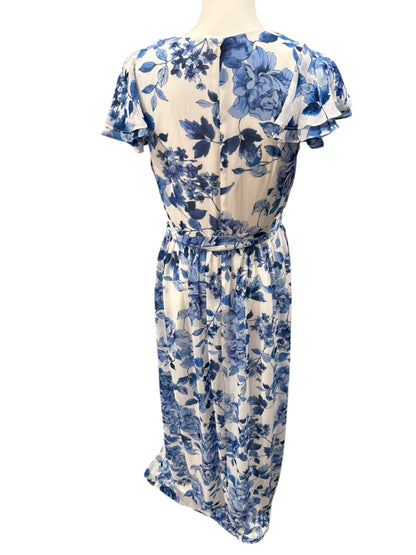 Eliza J Blue Floral Faux Wrap Maxi Dress, Size 8
