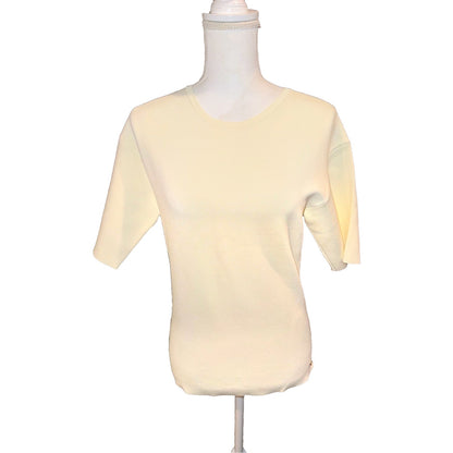 Front of the ivory ANINE BING Damion short-sleeve sweater with crew neck and dropped shoulders.