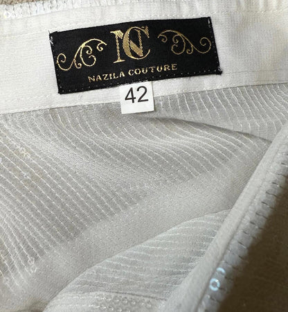 Nazila Couture White Sequin Long Sleeve Button-Up Shirt, Size 42