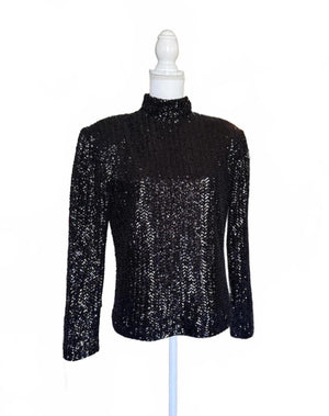 Anine Bing Josephine Black Sequin Top, Small