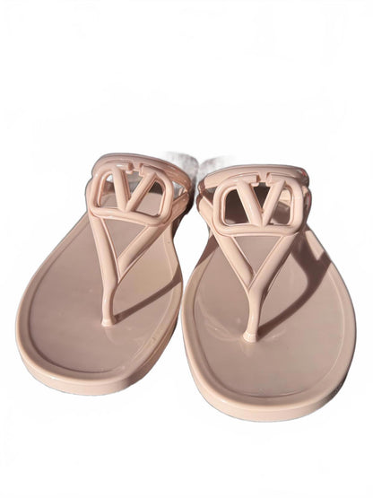 New Valentino Garavani Pink Logo Thong Sandals, size 38/US 7.5
