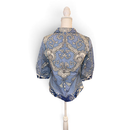 Etro Blue and White Paisley Cotton Tunic Top, Size 42/ US 6
