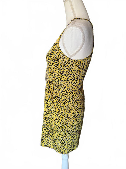 BCBG Yellow and Black Patterned Women's Mini Dress, size 4