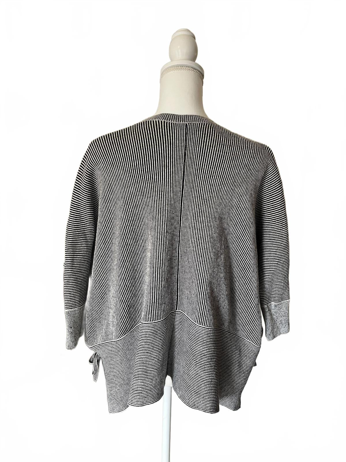 CAbi Women's Black and White Striped Zip-Up Sweater